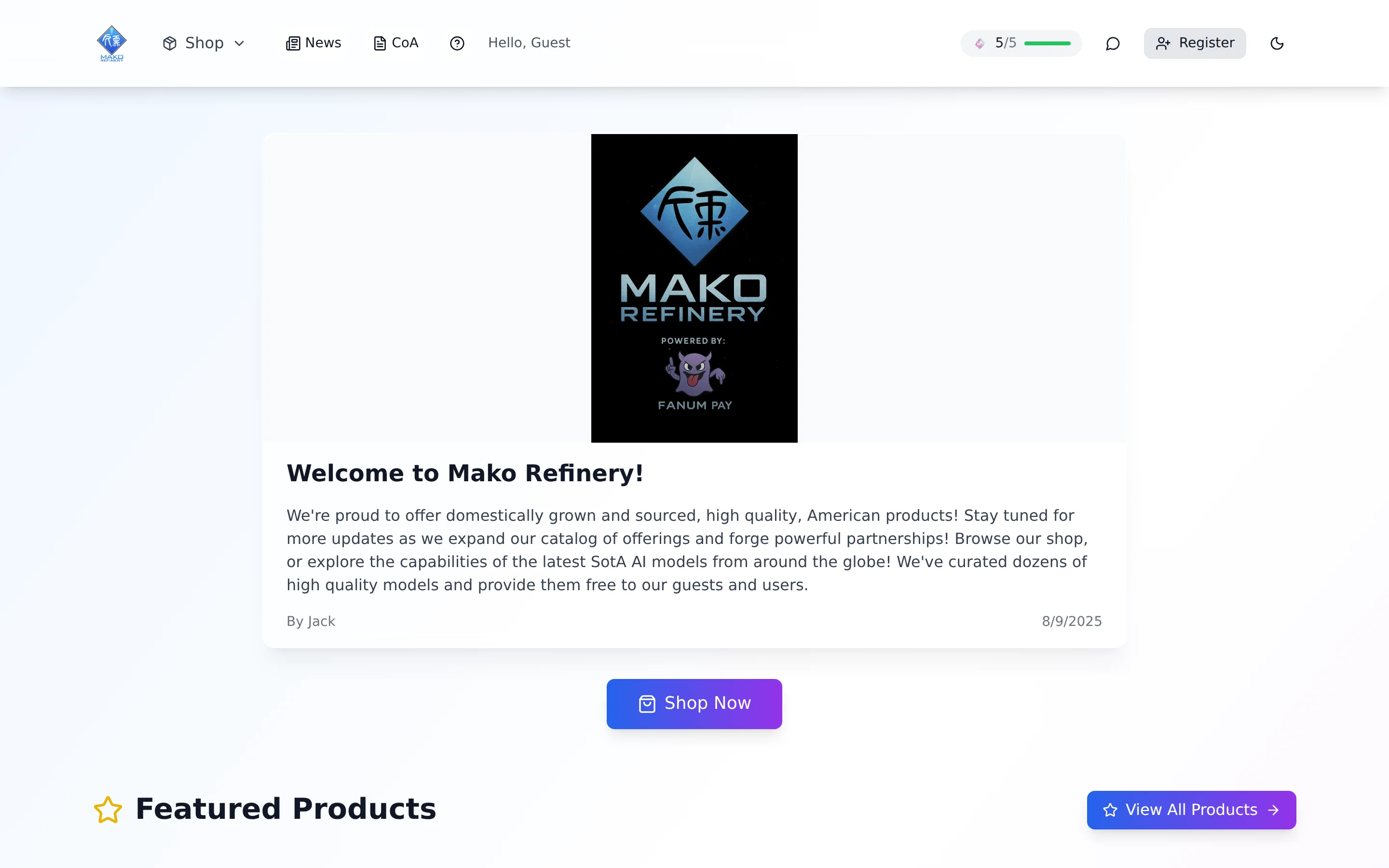 Mako Refinery — AI-powered content and commerce platform — WebAuthn checkout, USPS-rate shipping, lab reports, and an OpenRouter AI assistant on a Go + PostgreSQL backend.
